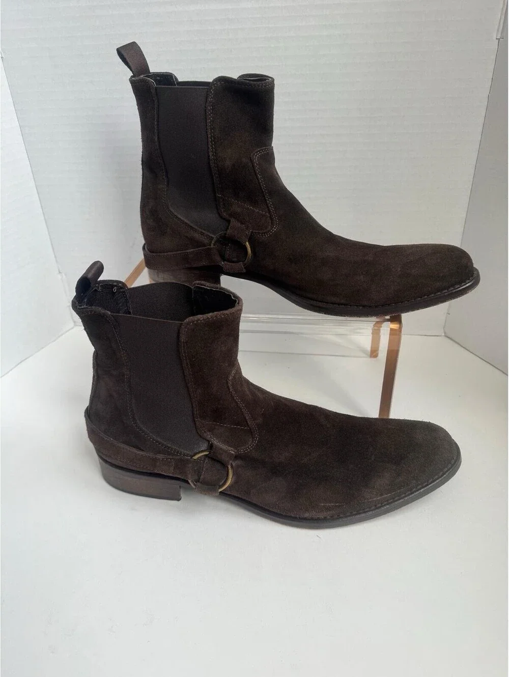 To Boot New York by Adam Derrick — Dark Brown Suede Harness Chelsea Boots